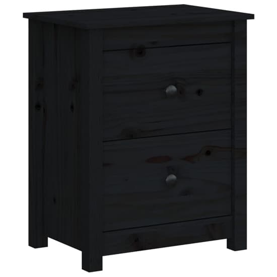 Chael Pine Wood Bedside Cabinet With 2 Drawers In Black_3