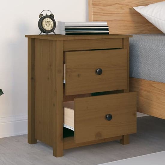 Chael Pine Wood Bedside Cabinet With 2 Drawers In Honey Brown_2