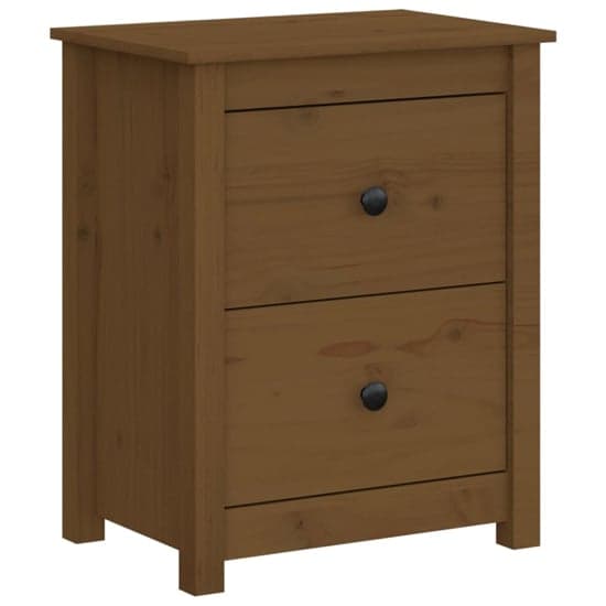 Chael Pine Wood Bedside Cabinet With 2 Drawers In Honey Brown_3