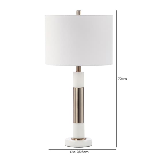 Chania White Linen Shade Table Lamp with White Marble Base_2