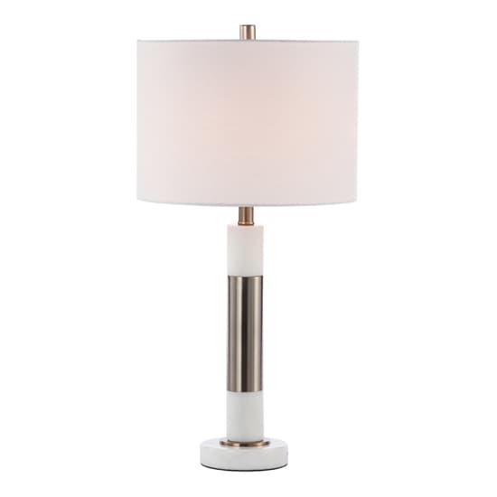 Chania White Linen Shade Table Lamp with White Marble Base_3