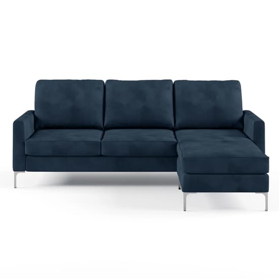 Chapmen Velvet Corner Sofa With Chrome Legs In Blue Furniture in Fashion