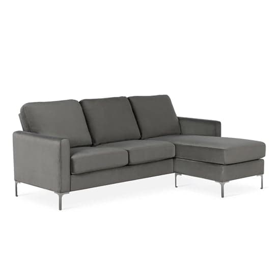 Chapmen Velvet Corner Sofa With Chrome Legs In Grey_2