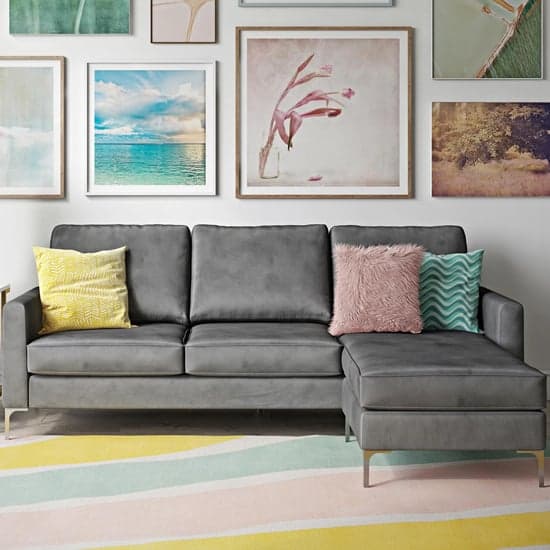 Chapmen Velvet Corner Sofa With Chrome Legs In Grey_1