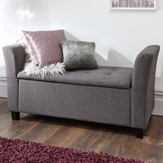 Ventnor Fabric Ottoman Seat In Charcoal Grey With Wooden Feet_1