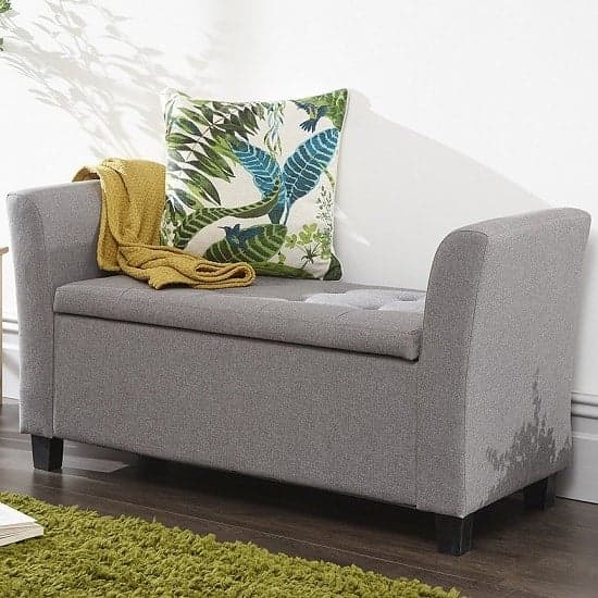 Ventnor Modern Fabric Ottoman Seat In Grey With Wooden Feet_1