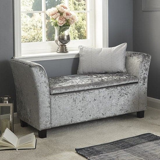 Ventnor Fabric Ottoman Seat In Grey Crushed Velvet_1