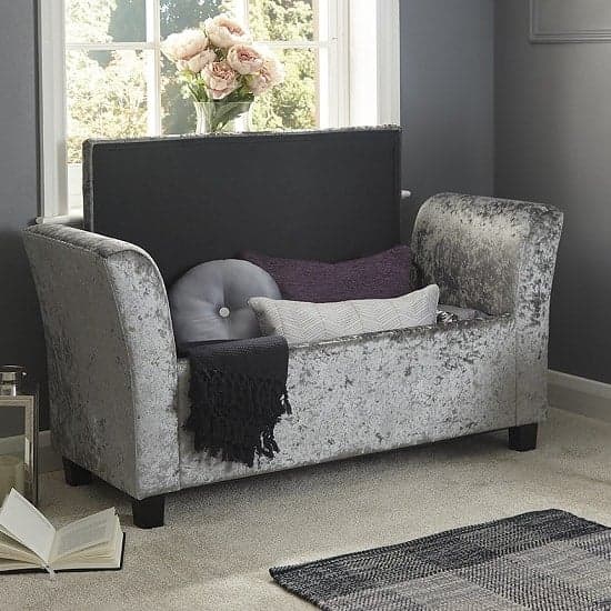 Ventnor Fabric Ottoman Seat In Grey Crushed Velvet_2