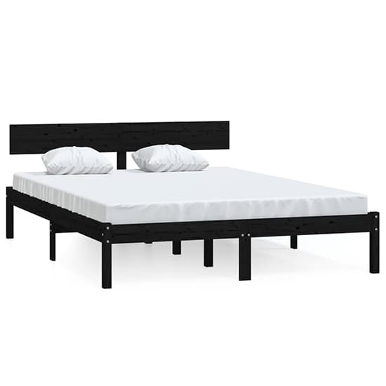 Chavez Solid Pinewood Double Bed In Black Furniture in Fashion