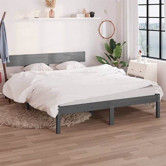 Chavez Solid Pinewood Double Bed In Grey_1