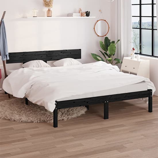 Chavez Solid Pinewood Small Double Bed In Black Furniture in Fashion
