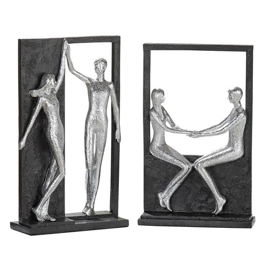 Cheering Poly Set Of 2 Design Sculpture In Antique Silver_2