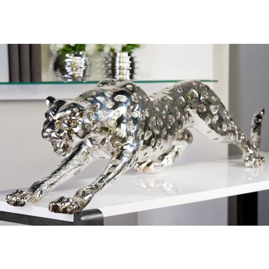 Cheetah Poly Sculpture In Antique Silver Furniture in Fashion