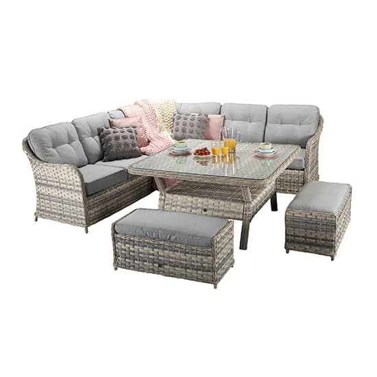 Chenja Corner Lounge Dining Set With Benches In Silver Grey_2