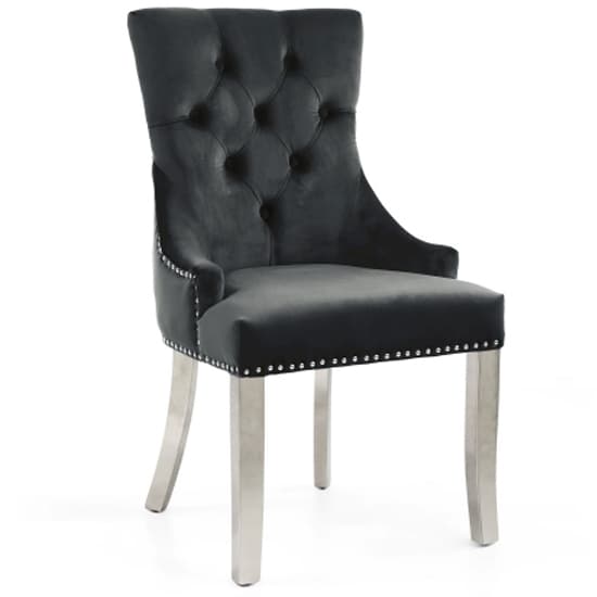 Cankaya Black Velvet Accent Chairs With Silver Legs In Pair_2