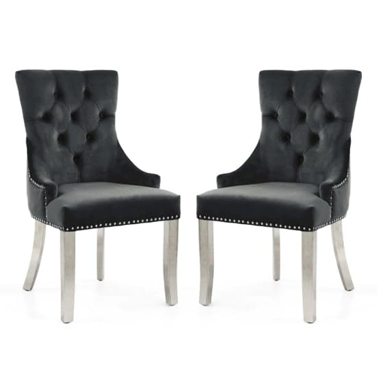 Cankaya Black Velvet Accent Chairs With Silver Legs In Pair_1