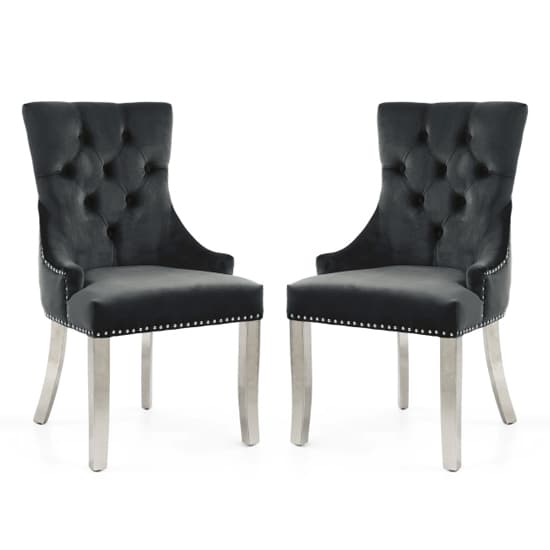 Cankaya Black Velvet Accent Chairs With Silver Legs In Pair Furniture in Fashion
