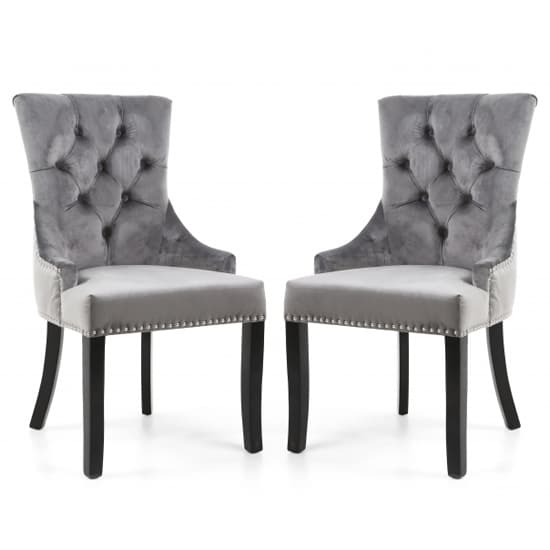 Cankaya Grey Velvet Accent Chairs With Black Legs In Pair Furniture