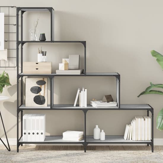 Chester Wooden Bookcase With 6 Shelves In Grey Sonoma_2