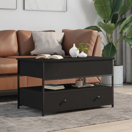 Chester Wooden Coffee Table Large With 2 Drawers In Black_1