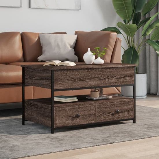 Chester Wooden Coffee Table Large With 2 Drawers In Brown Oak_1