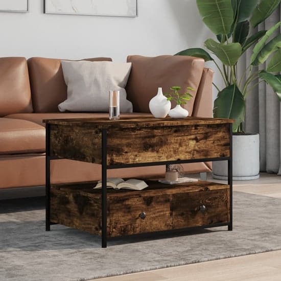 Chester Wooden Coffee Table Small With 2 Drawers In Smoked Oak_1