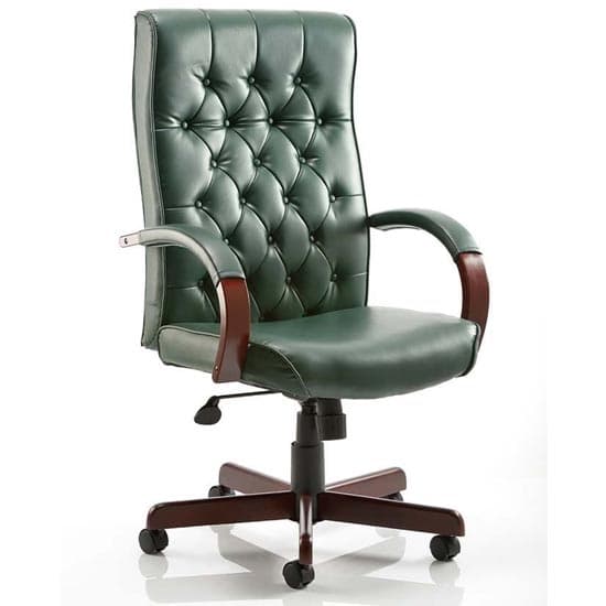 Chesterfield Leather Office Chair In Green With Arms_1