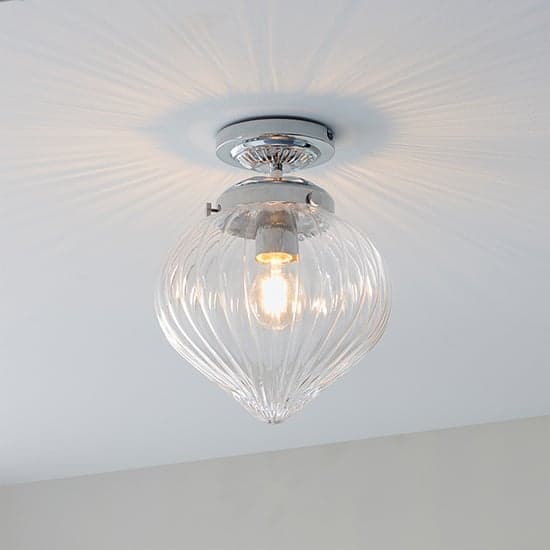 Cheston Clear Ribbed Glass Shade Flush Ceiling Light In Chrome_2