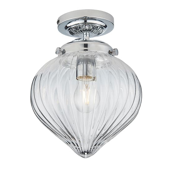 Cheston Clear Ribbed Glass Shade Flush Ceiling Light In Chrome_5