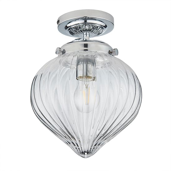 Cheston Clear Ribbed Glass Shade Flush Ceiling Light In Chrome_6