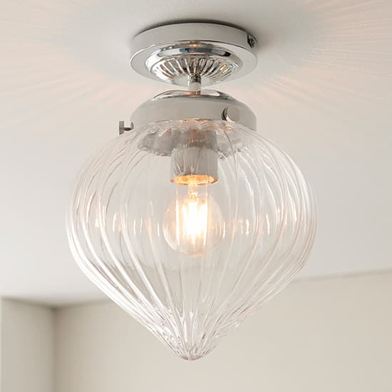 Cheston Clear Ribbed Glass Shade Flush Ceiling Light In Chrome_1