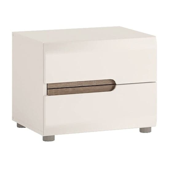 Cheya Gloss 2 Drawers Bedside Cabinet In White And Truffle Oak_1