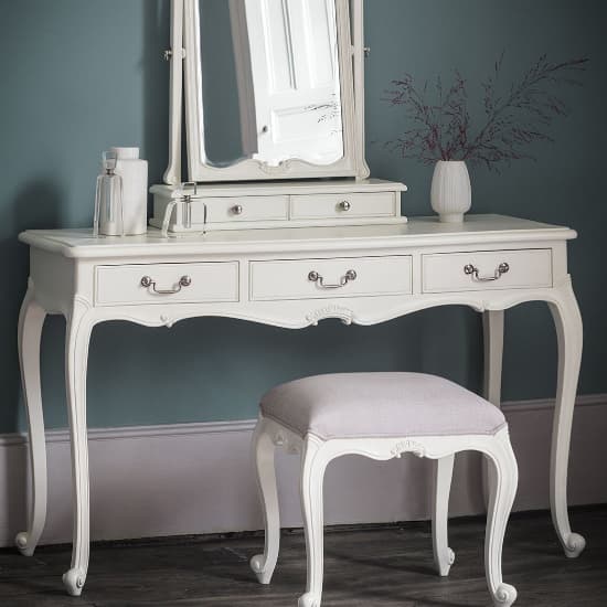 Chia Wooden Dressing Table With 3 Drawers In Vanilla White_2