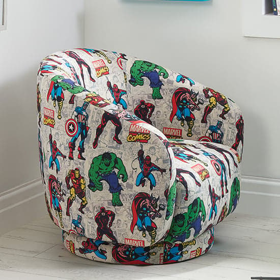 Childrens Marvel Fabric Accent Swivel Chair In Multi-Colour_2