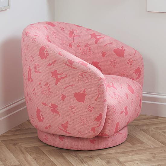 Childrens Princess Fabric Swivel Accent Chair In Pink_2
