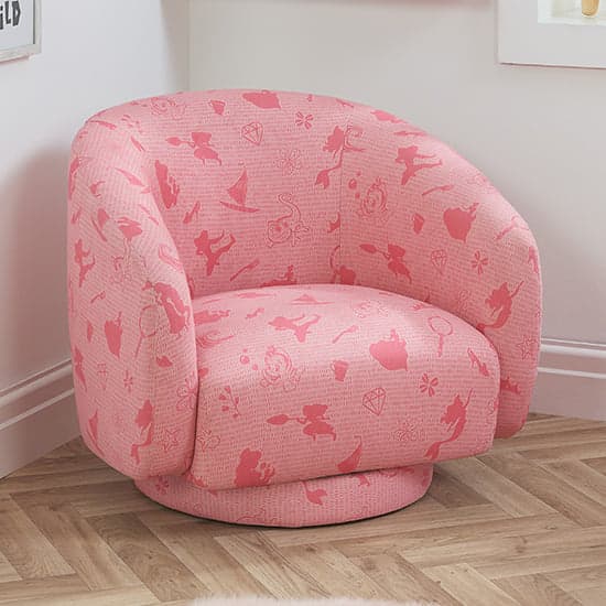 Childrens Princess Fabric Swivel Accent Chair In Pink_1