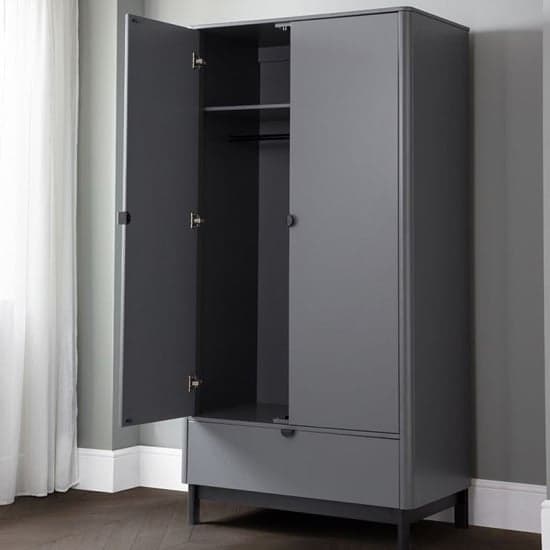 Cadhla Wooden Wardrobe in Strom Grey With 2 Doors And 1 Drawer_1