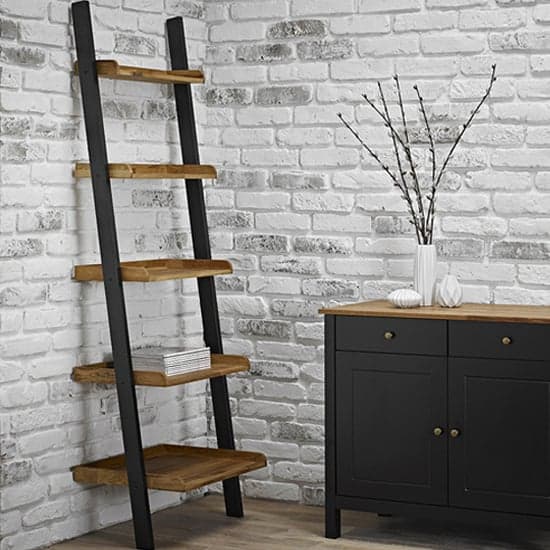 Chollerford Wooden Ladder Shelving Unit In Natural And Black_1