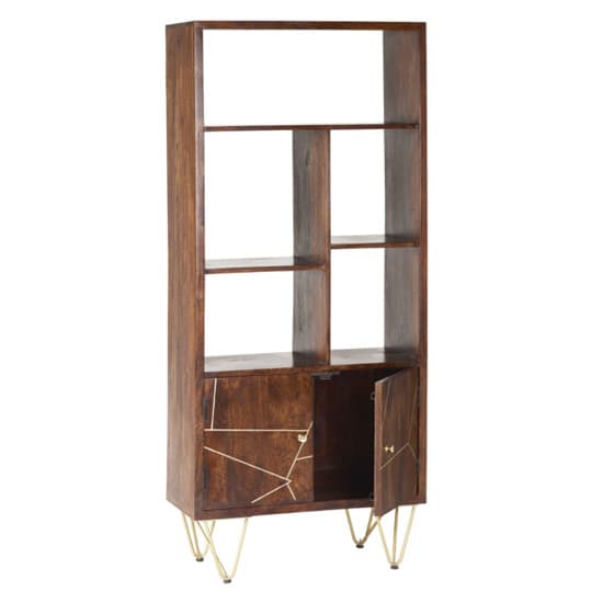 Chort Wooden Bookcase In Dark Walnut With 2 Doors 5 Shelves_3