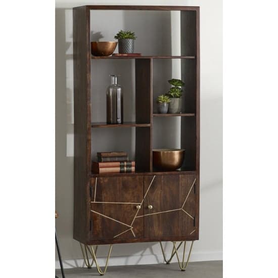 Chort Wooden Bookcase In Dark Walnut With 2 Doors 5 Shelves