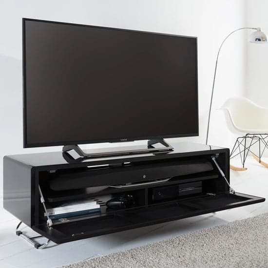 Chroma High Gloss TV Stand With Steel Frame In Black_2