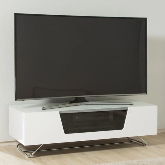 Chroma Medium High Gloss TV Stand With Steel Frame In White_1