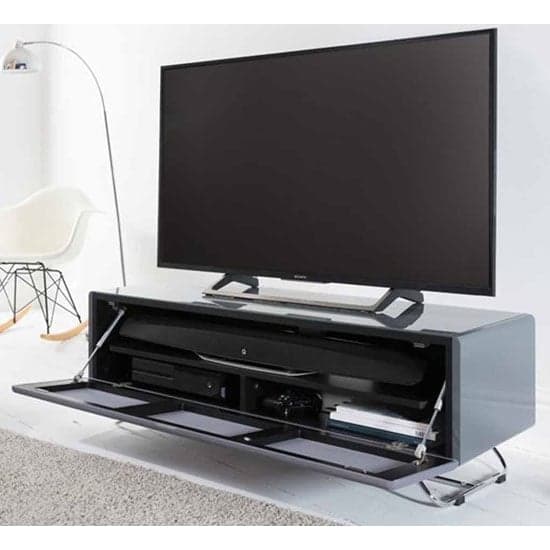 Clutton TV Stand In Grey High Gloss With Speaker Mesh Front_2