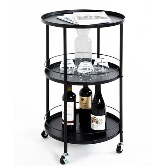 Chulavista Round Metal Drinks And Serving Trolley In Black_2
