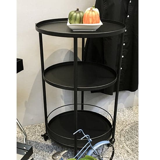 Chulavista Round Metal Drinks And Serving Trolley In Black_1