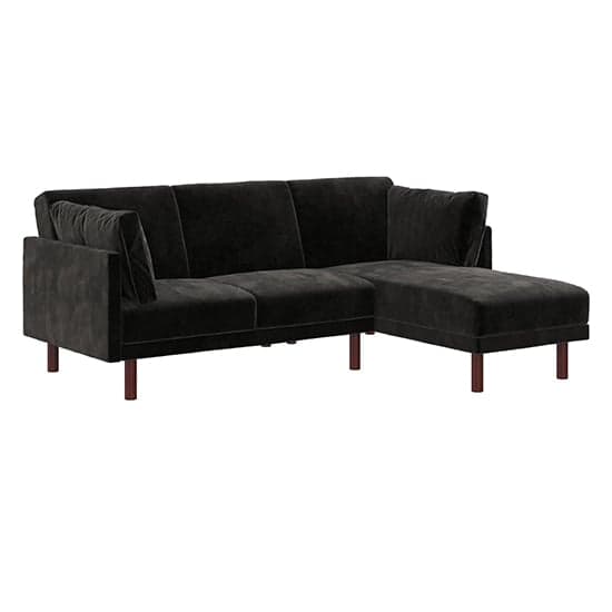 Claire Velvet Sectional Sofa Bed With Dark Wooden Legs In Black_3
