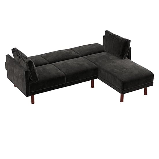 Claire Velvet Sectional Sofa Bed With Dark Wooden Legs In Black_4