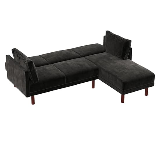 Claire Velvet Sectional Sofa Bed With Dark Wooden Legs In Black
