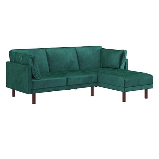 Claire Velvet Sectional Sofa Bed With Dark Wooden Legs In Green_3