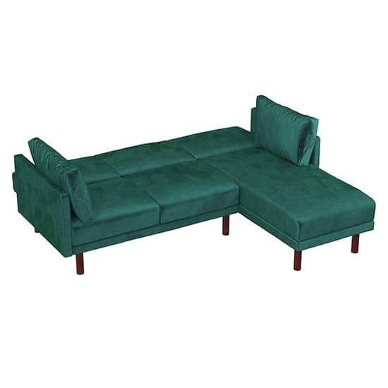 Claire Velvet Sectional Sofa Bed With Dark Wooden Legs In Green_4